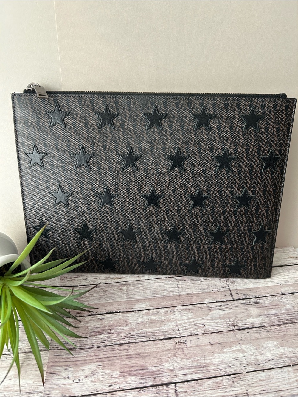Saint Laurent Paris Star Monogram Zip Pouch / Clutch